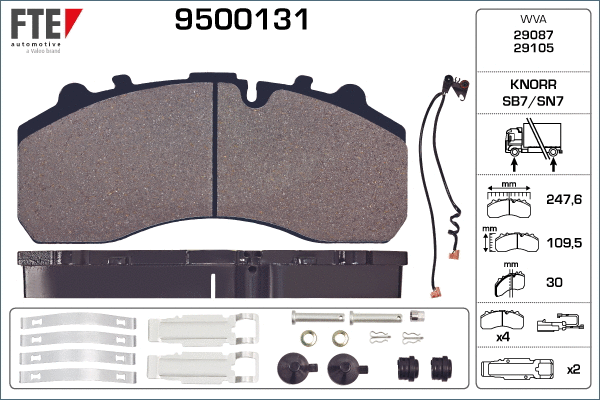 Kit de plaquettes de frein, frein à disque FTE 9500131