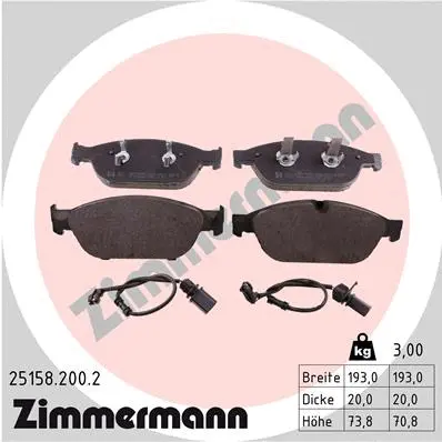 Kit de plaquettes de frein, frein à disque ZIMMERMANN 25158.200.2
