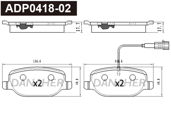 Kit de plaquettes de frein, frein à disque DANAHER ADP0418-02