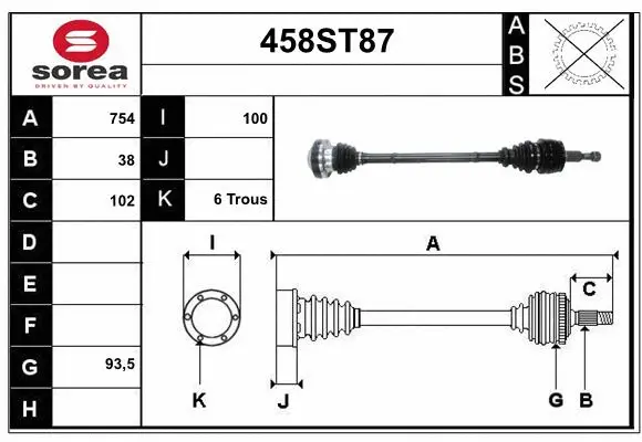 Arbre de transmission STARTCAR 458ST87