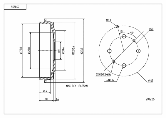 Tambour de frein HART 218 226