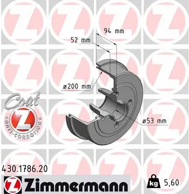 Tambour de frein ZIMMERMANN 430.1786.20
