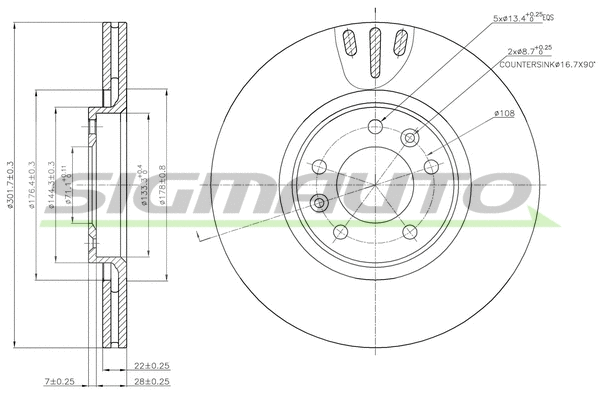 Disque de frein SIGMAUTO DBB652V