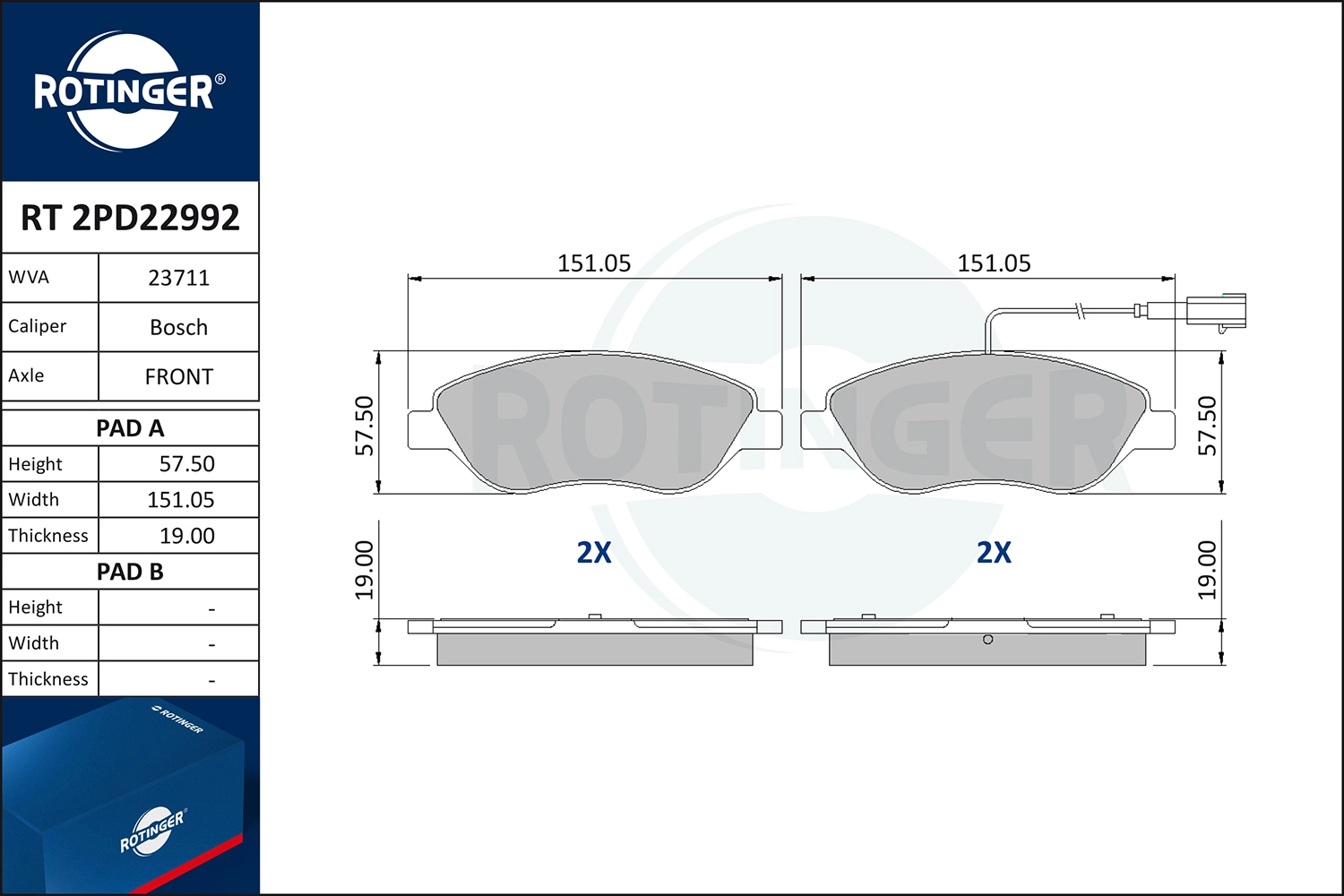 Kit de plaquettes de frein, frein à disque ROTINGER RT 2PD22992