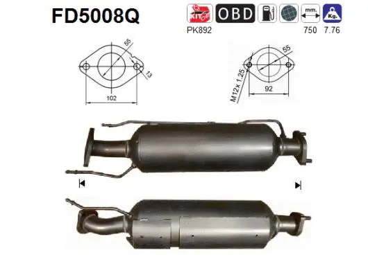 Filtre à particules / à suie, échappement AS FD5008Q