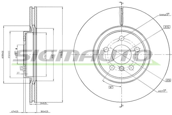 Disque de frein SIGMAUTO DBC762V