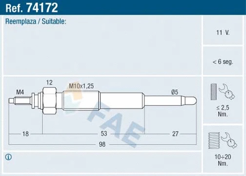 Bougie de préchauffage FAE 74172