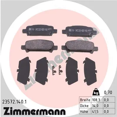 Kit de plaquettes de frein, frein à disque ZIMMERMANN 23572.140.1