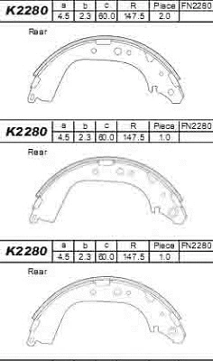 Jeu de mâchoires de frein ASIMCO K2280