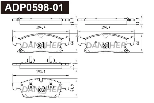 Kit de plaquettes de frein, frein à disque DANAHER ADP0598-01