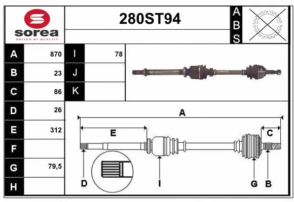Arbre de transmission STARTCAR 280ST94