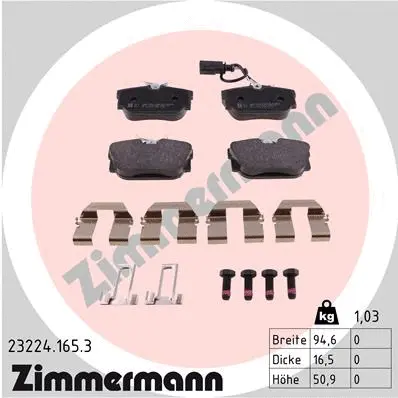 Kit de plaquettes de frein, frein à disque ZIMMERMANN 23224.165.3