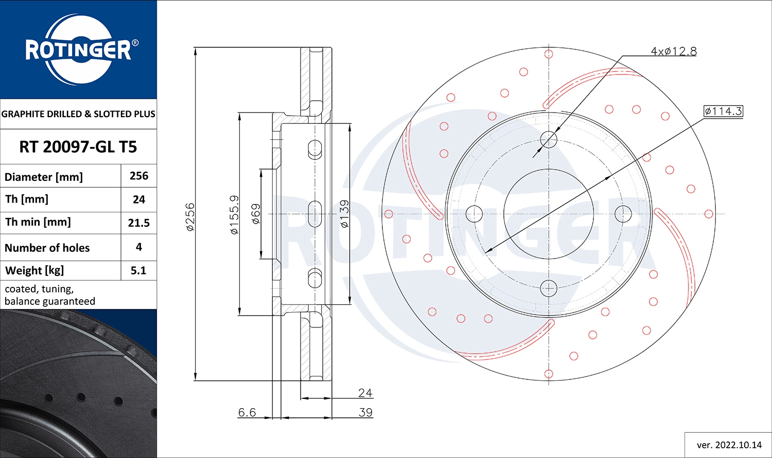 Disque de frein ROTINGER RT 20097-GL T5