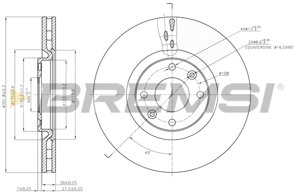 Disque de frein BREMSI CD7676V