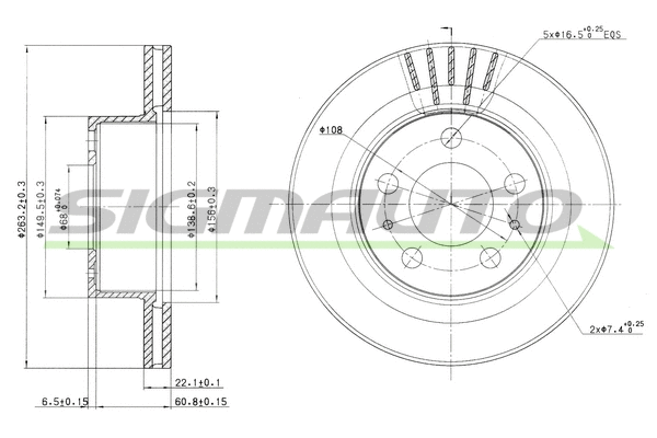 Disque de frein SIGMAUTO DBA174V