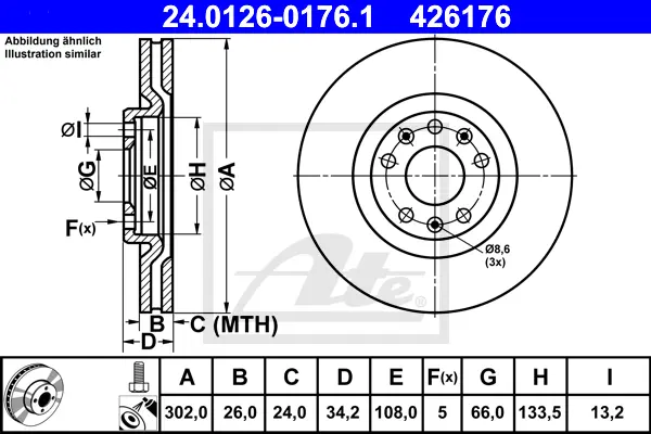 Disque de frein ATE-APAC 24.0126-0176.1