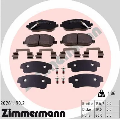 Kit de plaquettes de frein, frein à disque ZIMMERMANN 20261.190.2