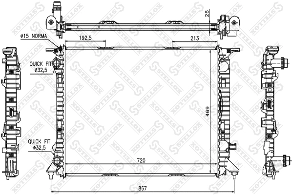 Radiateur, refroidissement du moteur STELLOX 10-25524-SX