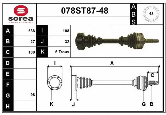 Arbre de transmission STARTCAR 078ST87-48