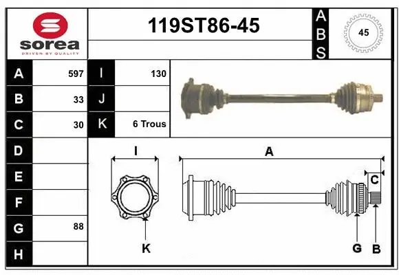 Arbre de transmission STARTCAR 119ST86-45