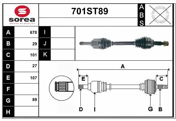 Arbre de transmission STARTCAR 701ST89
