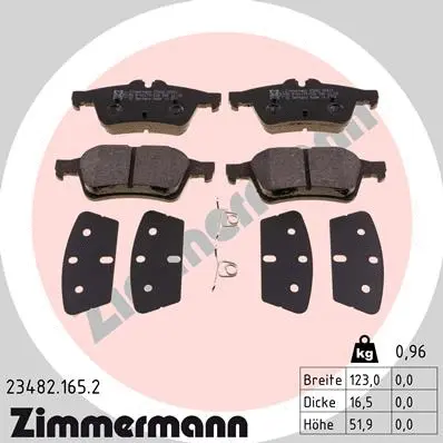 Kit de plaquettes de frein, frein à disque ZIMMERMANN 23482.165.2