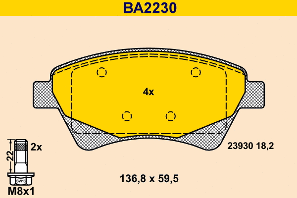 Kit de plaquettes de frein, frein à disque BARUM BA2230