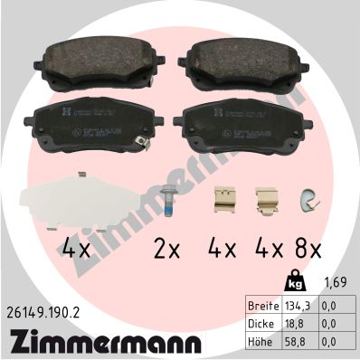 Kit de plaquettes de frein, frein à disque ZIMMERMANN 26149.190.2