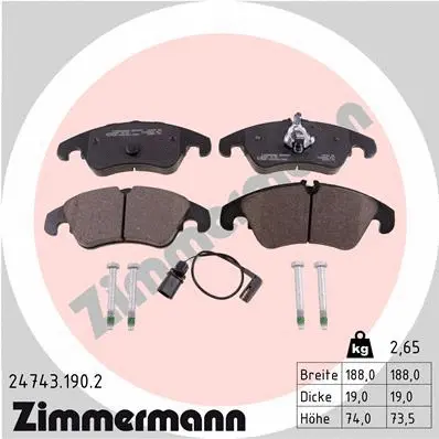 Kit de plaquettes de frein, frein à disque ZIMMERMANN 24743.190.2