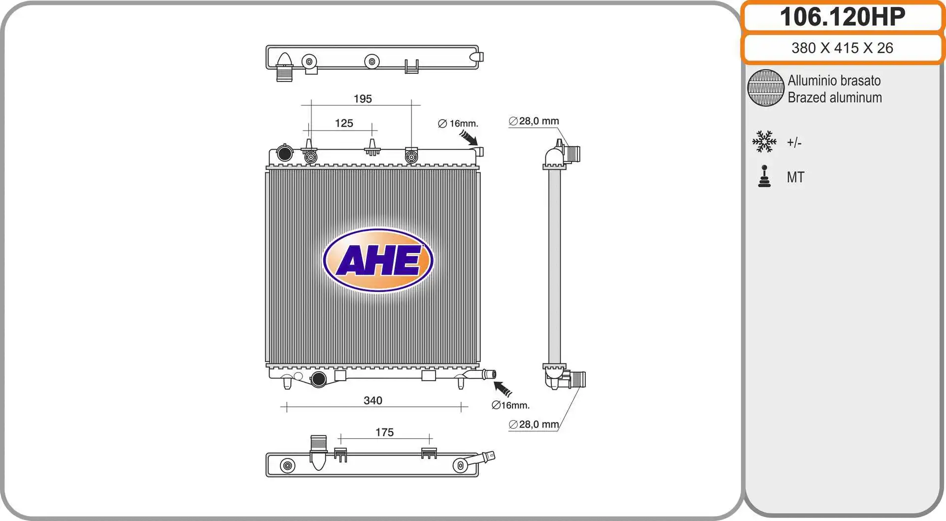 Radiateur, refroidissement du moteur AHE 106.120HP