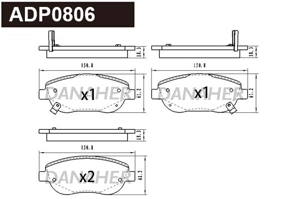 Kit de plaquettes de frein, frein à disque DANAHER ADP0806