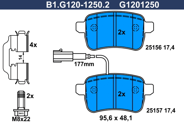 Kit de plaquettes de frein, frein à disque GALFER B1.G120-1250.2