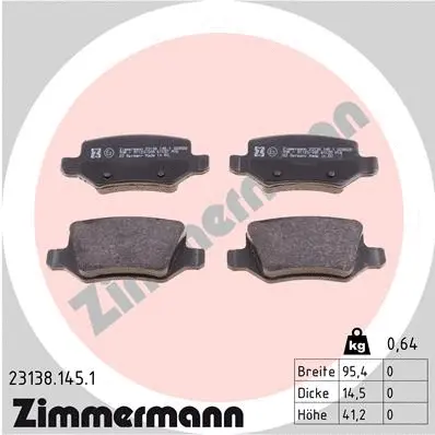 Kit de plaquettes de frein, frein à disque ZIMMERMANN 23138.145.1