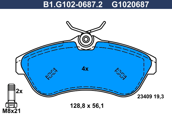 Kit de plaquettes de frein, frein à disque GALFER B1.G102-0687.2