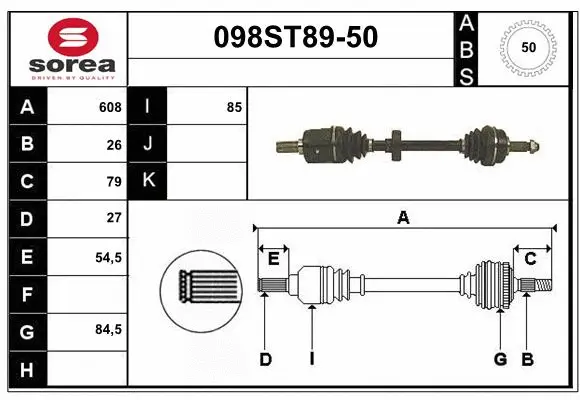 Arbre de transmission STARTCAR 098ST89-50