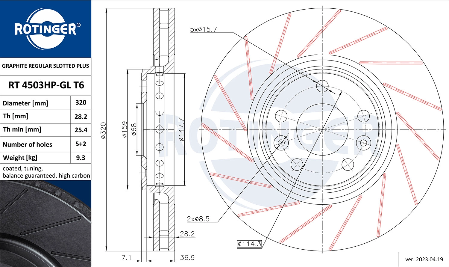 Disque de frein ROTINGER RT 4503HP-GL T6