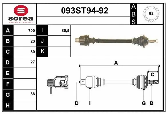 Arbre de transmission STARTCAR 093ST94-92