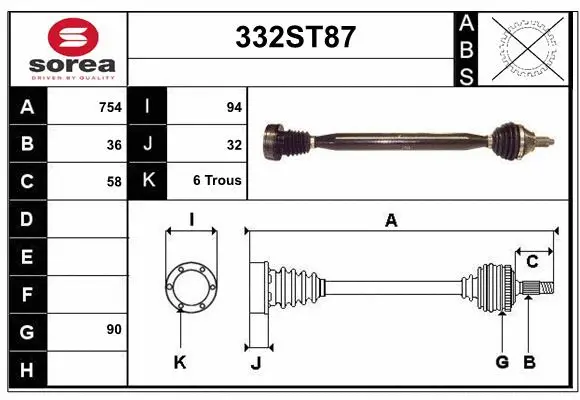 Arbre de transmission STARTCAR 332ST87