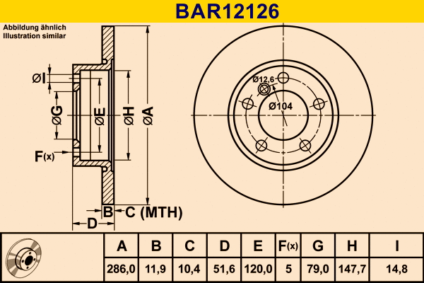 Disque de frein BARUM BAR12126