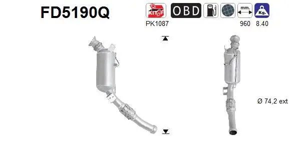 Filtre à particules / à suie, échappement AS FD5190Q