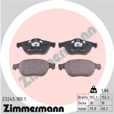 Kit de plaquettes de frein, frein à disque ZIMMERMANN 23245.180.1