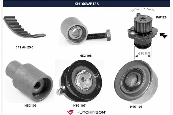 Pompe à eau + kit de courroie crantée HUTCHINSON KH 160WP126