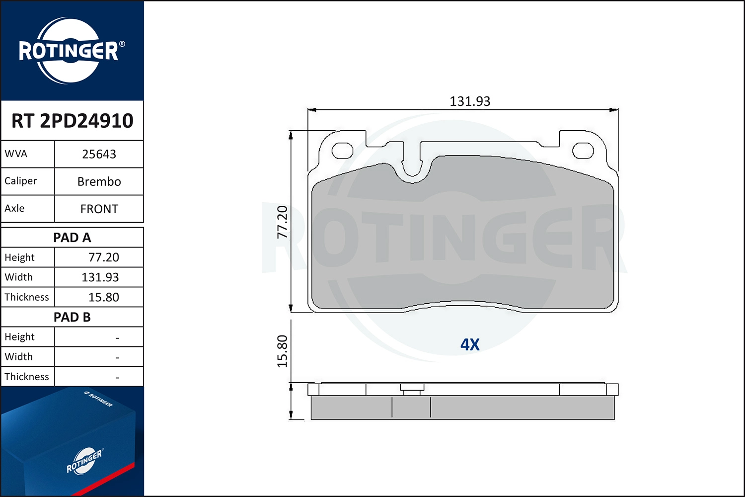 Kit de plaquettes de frein, frein à disque ROTINGER RT 2PD24910