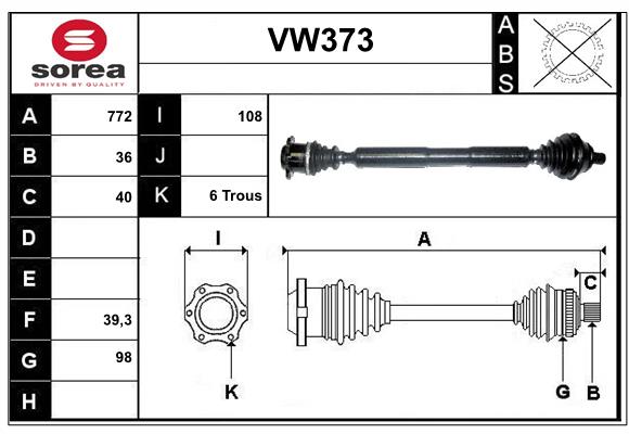 Arbre de transmission SERA VW373