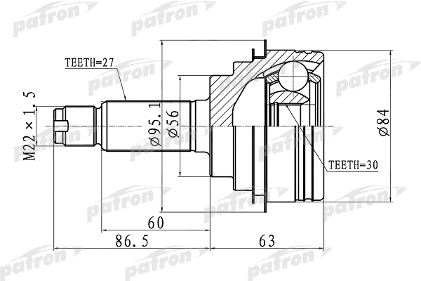 Jeu de joints, arbre de transmission PATRON PCV1260