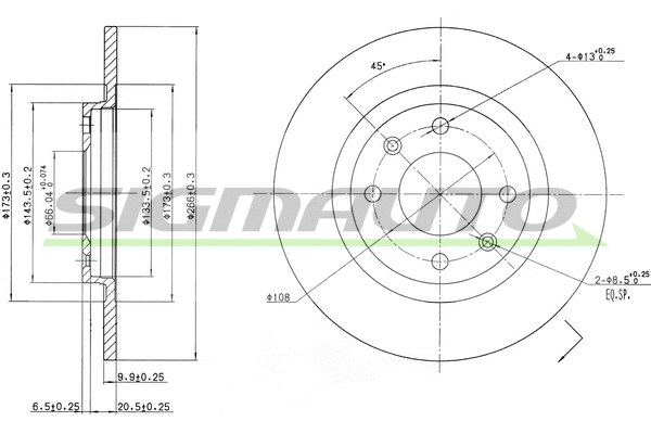 Disque de frein SIGMAUTO DBA051S