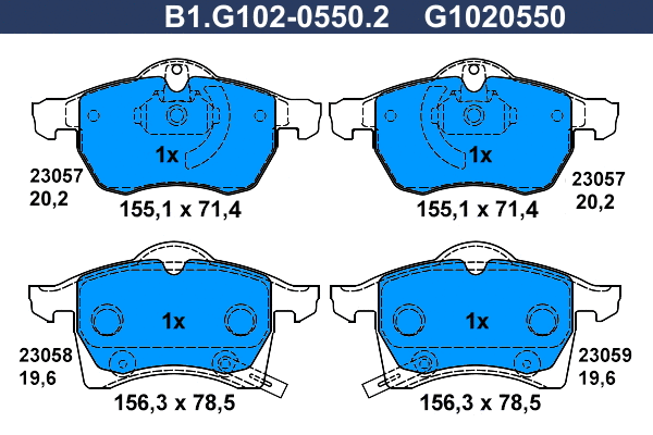 Kit de plaquettes de frein, frein à disque GALFER B1.G102-0550.2