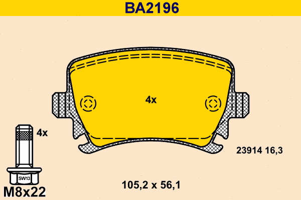 Kit de plaquettes de frein, frein à disque BARUM BA2196