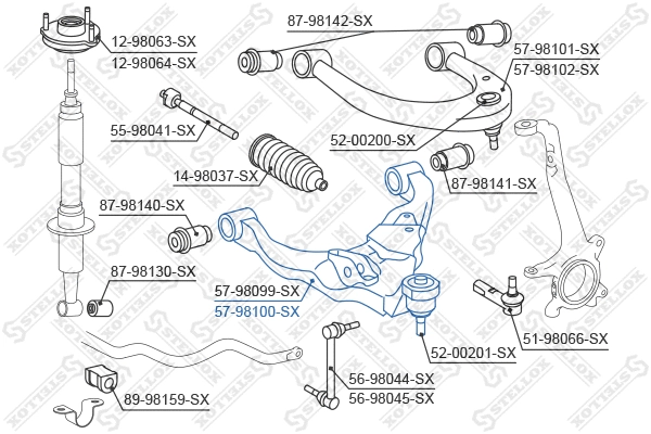 Bras de liaison, suspension de roue STELLOX 57-98100-SX