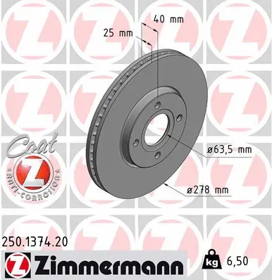 Disque de frein ZIMMERMANN 250.1374.20
